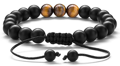 Men Women 8mm Tiger Eye Stone Beads Bracelet - color: Matte Tiger eye-21018
