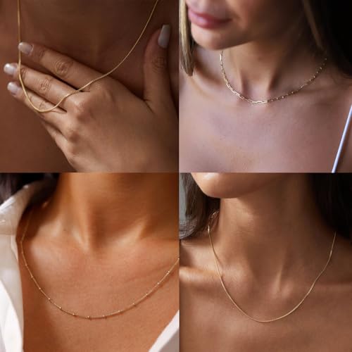 CONRAN KREMIX Waterproof Gold Necklace Layered Necklaces for Women Non Tarnish,14k Gold Plated Stainless Steel Dainty Stack Thin Chain Necklace Set for Women Gifts Jewelry - color: Gold-07