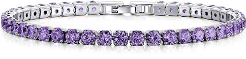 Savlano 14K Gold Plated Cubic Zirconia Round 4MM Classic Tennis Bracelet For Women - style: Purple