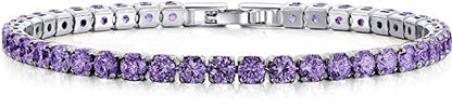 Savlano 14K Gold Plated Cubic Zirconia Round 4MM Classic Tennis Bracelet For Women - style: Purple