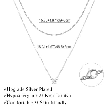 Yowivon Layered Gold Necklaces for Women, Dainty 14K Gold Plated Pendant Necklace, Non Tarnish Cubic Zirconia Stack Choker Necklace, Adjustable Hypoallergenic Trendy Jewelry Gift for Her - style: Silver-Zircon Pendant