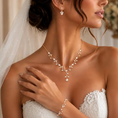 Zeffy Pearl Necklace 4MM/6MM/8MM Dainty Round Imitation Pearl Choker Necklace Wedding Pearl Necklace Delicate Jewelry for Women Simple Bridesmaid Jewelry Gifts - style: Wedding Pearl Necklace+Bracelet+Earrings