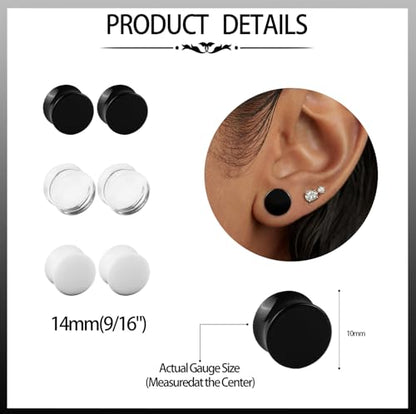 6Pcs Acrylic Gauges for Ear 0G-28mm Clear Black White Ear Plugs Double Flare Tunnels Ear Expander Body Piercing Jewelry for Women Men - size: 14mm(9/16")