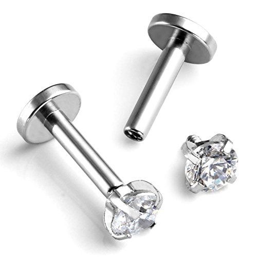 PiercingJ 2-4pcs 16g 316L Stainless Steel 3mm Cubic Zirconia Labret Monroe Lip Ring/Tragus/Helix Earring,6-12mm Bar Length - style: 3mm zirconia round / 10mm bar