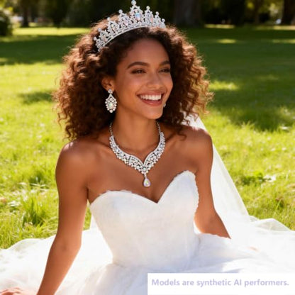 Kamirola Bridal Wedding Tiara Crown Jewelry Set for Women/Brides/Bridesmaids Crystal Jewelry Set for Wedding Prom Party Bridal Crystal Necklace Earrings Bracelet Set(TR60) - color: Silver AB
