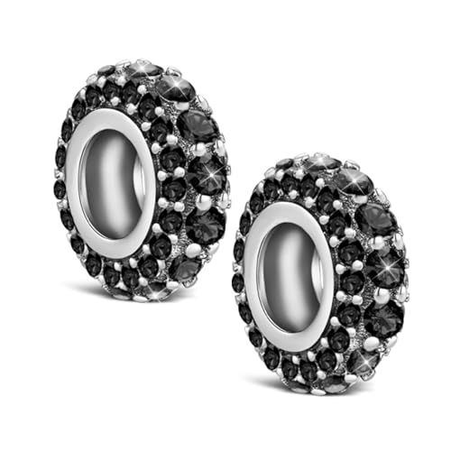 KEQ 925 Silver Spacer Stopper Bead Charms Clearance for Pandora Bracelets Birthstone CZ Always Stopper Birthday Gifts for Mom Grandmom Granddaughter Wife Sisters Friends - color: Black(2 Pcs)