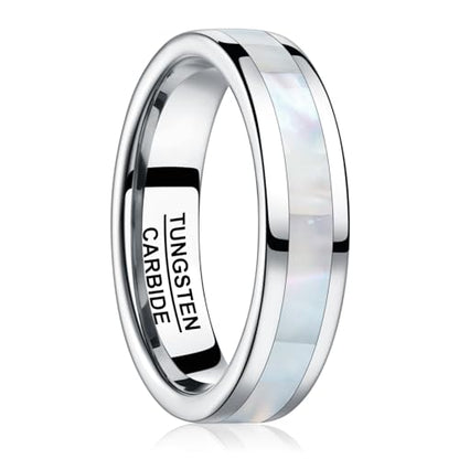 Vakki 4mm 6mm Womens Rose Gold Tungsten Carbide Ring with Mother of Pearl Shell/Marble Inlaid Wedding Band Comfort Fit Size 5-12 - color: F-6mm-Mother of Pearl & Silver