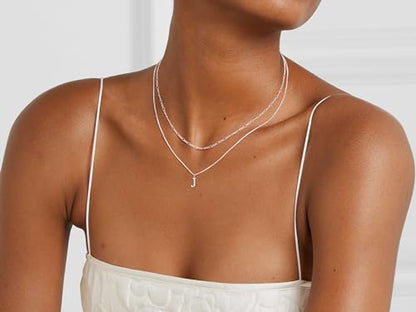 MBW Dainty Silver Layered Initial A-Z Pendant Necklaces for Women Thin | Simple Waterproof 925 Silver Plated Necklace Figaro Choker Monogram Name Jewelry Set Personalized - color: Silver InitIal NK-J