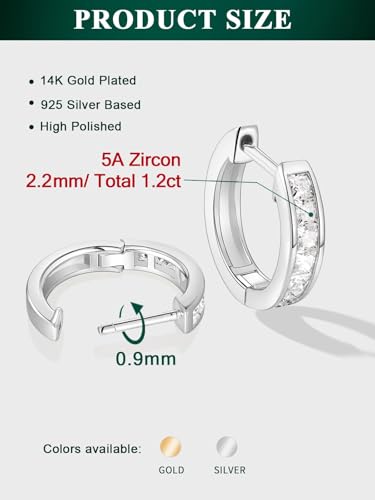 Chunky Emerald Sapphire Ruby Hoop Earrings, Princess or Round Cut, 14k Yellow Gold Plated Sterling Silver Cubic Zirconia Huggie Earings Minimalist Hoops Earrings for Women Wedding Daily Birthday - style: Princess cut -5a CZ -Silver