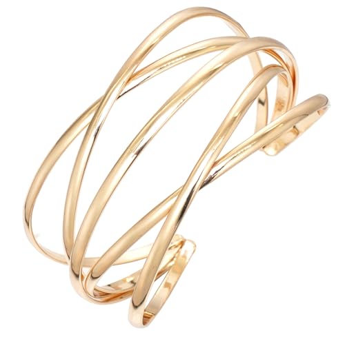 Multi-Layer Cuff Bracelet for Women Cross Wire Bracelets Open Wide Cuff Gold Bangle Bracelet - color: Gold 1