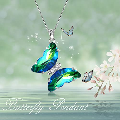 Aurora Tears Butterfly Necklace Earrings Ring Bracelet - Women 925 Sterling Silver Animal Butterflies Birthstone Pendant Crystal Wedding Birthday Jewelry - color: pendant-E.May