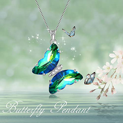 Aurora Tears Butterfly Necklace Earrings Ring Bracelet - Women 925 Sterling Silver Animal Butterflies Birthstone Pendant Crystal Wedding Birthday Jewelry - color: pendant-E.May