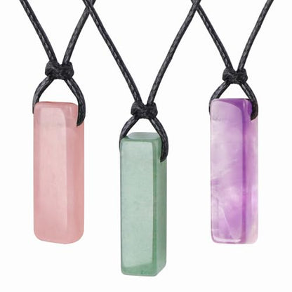 FANASY Natural Gemstone Pendant Necklace for Men Healing Crystal Pendant Adjustable Black Rope Necklace Jewelry Gifts for Women Men - color: Z-Style 3