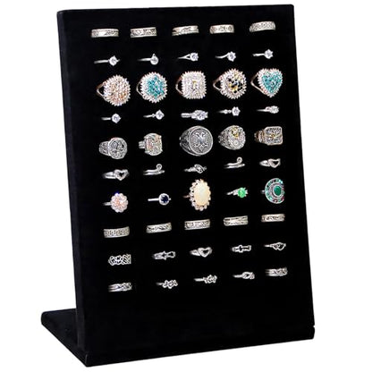 Ring Display Stand, Velvet Ring Holder, 50 Slots Rings Organizer Jewelry Display Tray, L-Shaped Jewelry Organizer Stand for Rings Earrings Selling (1, Black) - color: Black