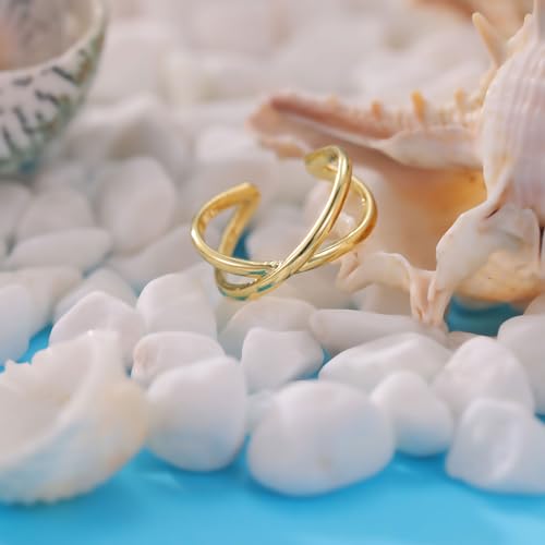 PLOMFOV 14K Gold Filled Gold Toe Rings for Women Adjustable Toe Rings Non Tarnish Solid 14K Real Gold Toe Ring - style: Cross