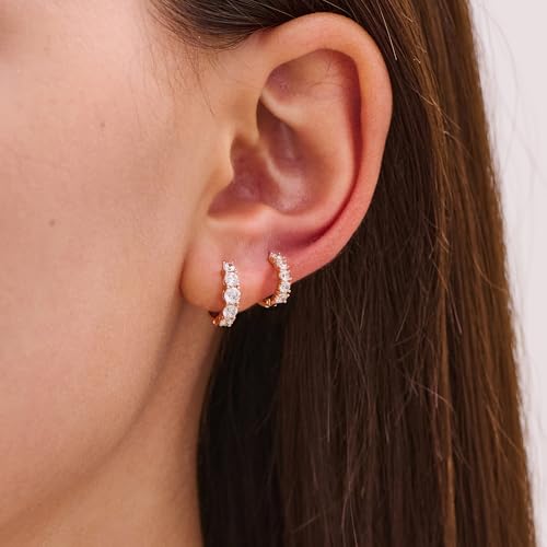 JINEAR 2 Pairs Gold Hoop Earrings for Women Dainty Huggie Earrings Set | 14K Gold Plated Cubic Zirconia Hypoallergenic Lightweight Waterproof Cartilage Hoop Earrings Trendy Jewelry Gift - color: rose gold