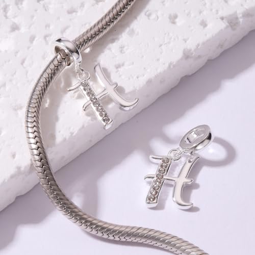 925 Sterling Silver Initial Charm fits Pandora, Gift for Mom Wife | Christmas,Birthday,Mother's Day, Anniversary, Valentine's Day - color: Letter H