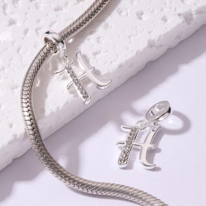 925 Sterling Silver Initial Charm fits Pandora, Gift for Mom Wife | Christmas,Birthday,Mother's Day, Anniversary, Valentine's Day - color: Letter H