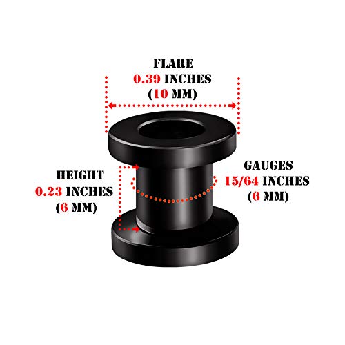 Pair of 316L Surgical Steel Black Anodized Screw-fit Piercing Jewelry Ear Stretching Lobe Plugs flesh Tunnel Earring - style: A08 2Pcs 2g (6mm)