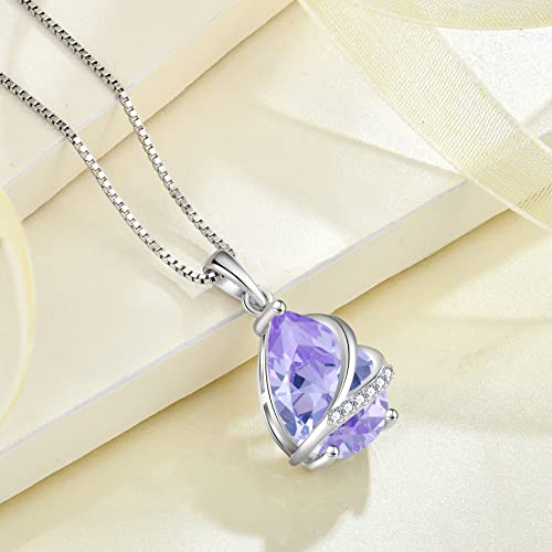 Birthstone Pendant Necklace 925 Sterling Silver Teardrop Jewelry for Women - color: Light Lavender