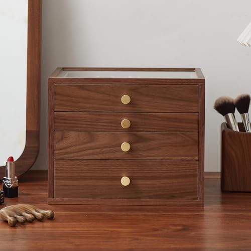 Black Walnut Jewelry Organizer, 4 Layer | Wooden Jewelry Box, For Women, For Necklaces Ring Earring - size: 4 Layer