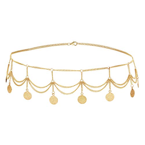 idealway Vintage Waist Chain Hollow Carving Rhinestone Crystal Body Chain Summer Beach Body Waist Chain Jewelry - color: Gold