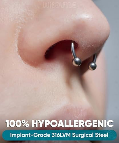 Surgical Steel Septum Rings 16g 14g - Lip Ring Smiley Piercing Hoop for Cartilage Earrings, Tragus, Helix, Daith, Conch - Eyebrow Circular Horseshoe Septum Piercing Jewelry - color: 16g Set - Silver