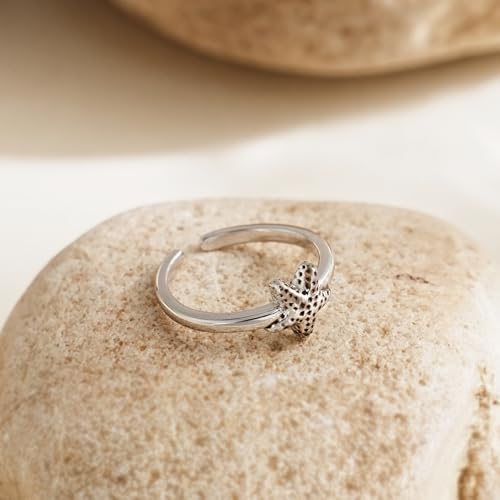 CHIC & ARTSY Women Toe Ring 925 Sterling Silver Animals Toe Ring Dainty Created Opal Toe Ring Adjustable Single Toe Ring for Women Beach Jewelry - color: L-Starfish/Silver