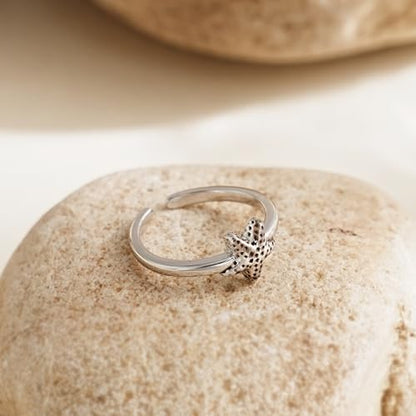 CHIC & ARTSY Women Toe Ring 925 Sterling Silver Animals Toe Ring Dainty Created Opal Toe Ring Adjustable Single Toe Ring for Women Beach Jewelry - color: L-Starfish/Silver