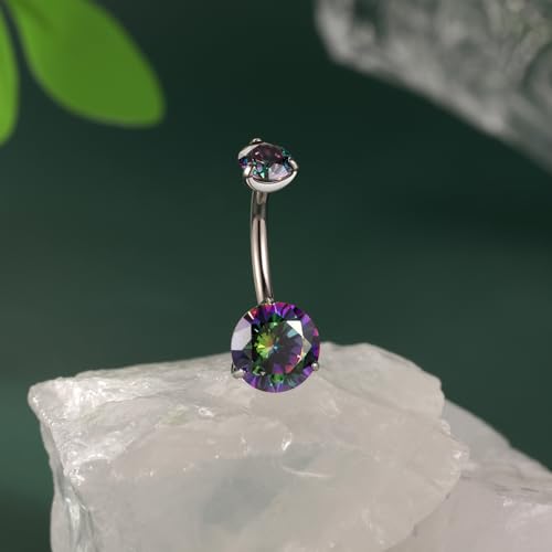 FUNLMO 14G Belly Button Ring Titanium Belly Button Piercing Belly Ring Internally Threaded Navel Piercing Jewelry - color: Silver-Vitrail Medium CZ