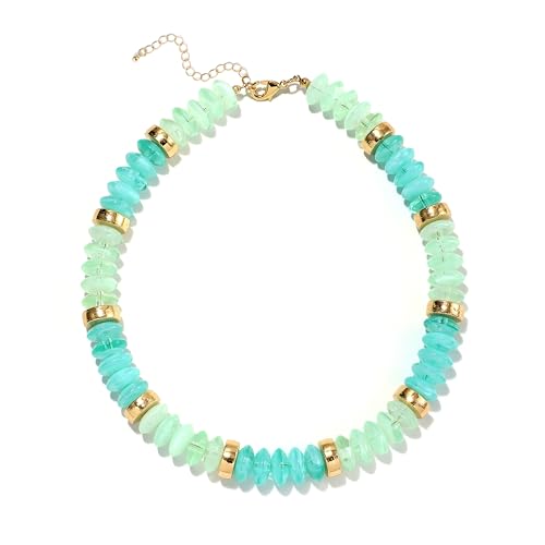 RISHEGAE Chunky Beaded Necklace for Women Boho Resin Beaded Choker Necklace Adjustable Surfer Beach Strand Necklaces Gold Handmade Acrylic Beads Jewelry Gift for Women - color: Style 1cyan
