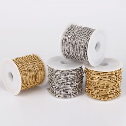 33FT 1mm Gold Snake Chain Roll Gold Satellite Chain Bulk for Jewelry Making | 18K Gold Plated Stainless Steel Beaded Round Snake Chain Spool for DIY Craft Necklace - color: Big Beads Gold Satellite Snake Chains