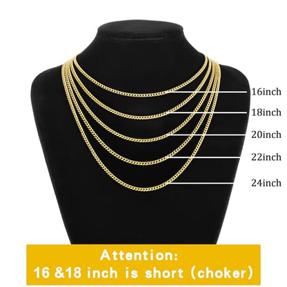 sovesi 3.5/5mm Cuban Link Chain Necklace for Men, Silver Tone/Black/14K Gold Plated Stainless Steel Necklace Chain, Mens Chain 16-28 Inch Jewelry Gift - size: 16 inches, style: Gold 3.5mm