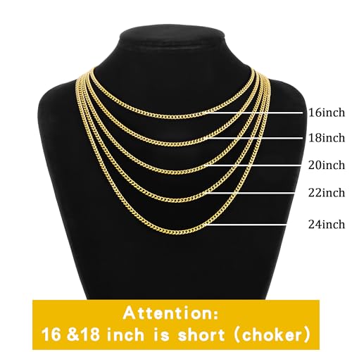 sovesi 3.5/5mm Cuban Link Chain Necklace for Men, Silver Tone/Black/14K Gold Plated Stainless Steel Necklace Chain, Mens Chain 16-28 Inch Jewelry Gift - size: 28 inches, style: Gold 3.5mm