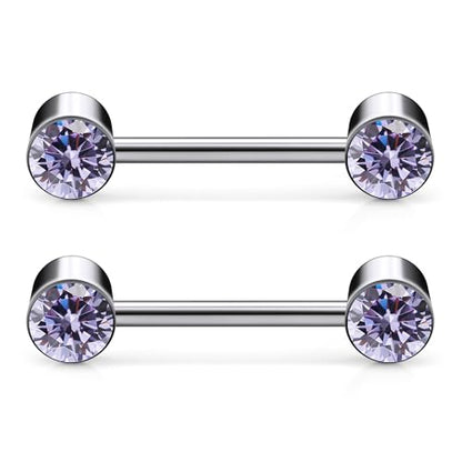 14G ASTM F136 Titanium Nipple Piercing Jewelry Round CZ Nipple Barbell Jewelry Internally Threaded G23 Solid Titanium Nipple Piercing Barbell Ring Jewelry for Women Men 14 Gauge - style: Purple CZ