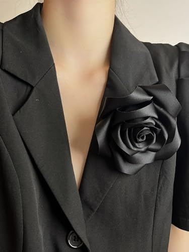 Satin Rose Flower Large Brooch Lapel Pins Handmade Fabric Flower Brooches Pin Classic for Wedding Party Dance Banquet for Women Men Dress Suit Clothes Accessories JewelryGifts 110mm - color: Black