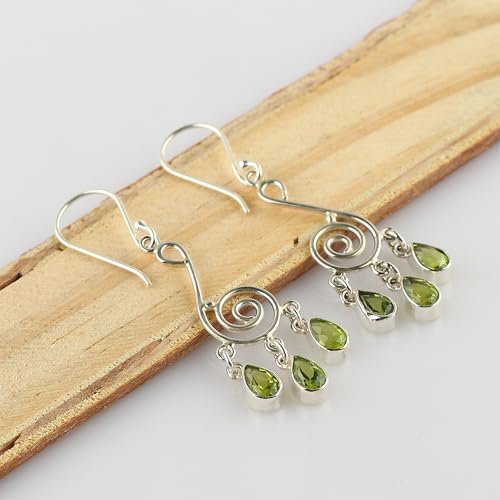 925 Sterling Silver Dangle Earrings, Natural Gemstones Crystals, Handmade Lightweight Boho Jewelry, Chakra Healing Stones, Hypoallergenic Studs Earring, Birthday Christmas Gift for Women