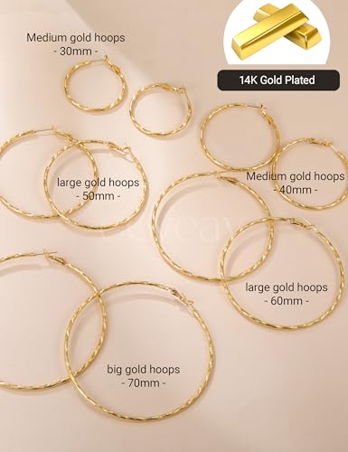 2.5MM Thin Gold Hoop Earrings for Women Hypoallergenic Sterling Silver Post Hoop Earrings Lightweight Large Big Twisted Gold Hoops Earrings 30MM/40MM/50MM/60MM - color: 30MM Gold