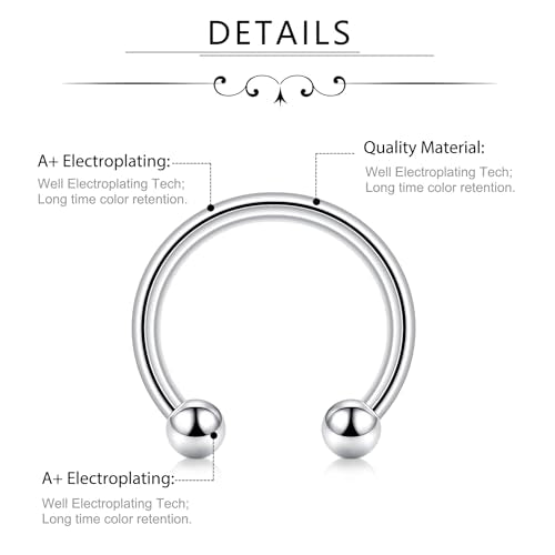 D.Bella 16G 18G 20G Horseshoe Septum Rings Surgical Steel Nose Piercing Jewelry Cartilage Helix Tragus Earring Hoop Eyebrow Lip Retainer for Women Men 6mm 8mm 10mm 12mm - color: 16g-6mm 8mm 10mm 12mm -Sliver