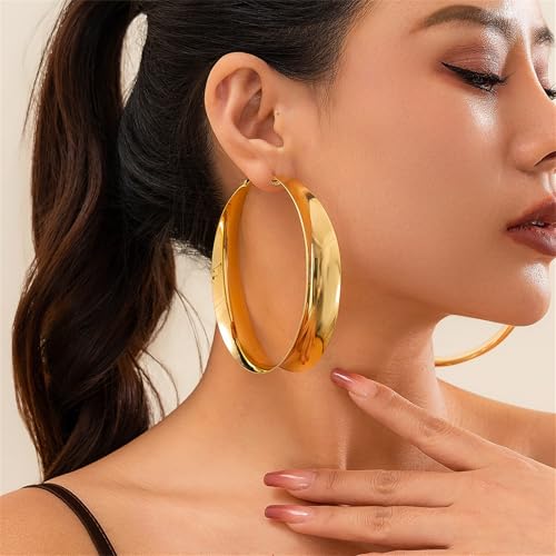 Chunky Hoop Earrings for Women,Exaggerated Large Hoop Earrings 80MM Trendy Lightweight Big Wide Post Thick Hoop Earrings Prom Jewelry
