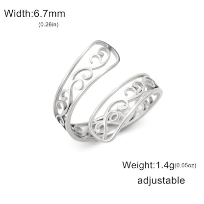 TEAMER Adjustable Filigree Flower Ring Stainless Steel Filigree Flower Ring Bohemian Jewelry Band Open Ring For Women - color: Silver