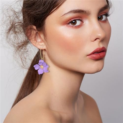 WCRAZYE Bohemian Daisy Flower Earrings Necklace Sets for Women Unique Trendy Boho Matte 3D Gold Flower Floral Petal Statement Earring Wedding Jewelry - color: Purple