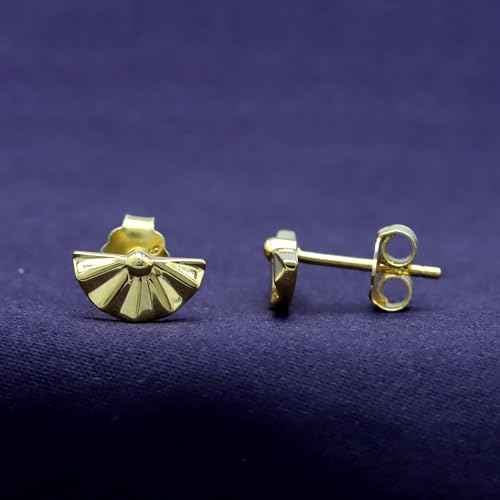 AFFY 14K Gold Plated 925 Sterling Silver Plain Minimalist dainty Stud Earrings Jewelry For Her Women Birthday Gift - color: Fan