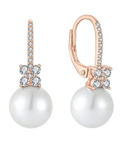 Pearl Earrings for Women 925 Silver Freshwater Real Pearl Drop Dangling Earrings for Birthday Christmas Anniversary - color: Rose Gold