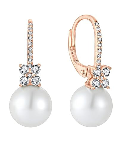 Pearl Earrings for Women 925 Silver Freshwater Real Pearl Drop Dangling Earrings for Birthday Christmas Anniversary - color: Rose Gold