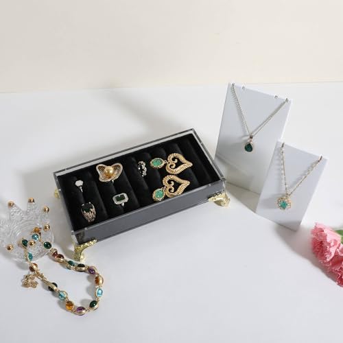 velvet slots Ring holder for jewelry organizer, Earring ring display stand for selling, felt ring jewelry holder tray showcase【Velvet slots Ring Holder-Black】 - color: Black
