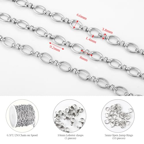 KYUNHOO 2M Oval Circle Chains for Jewelry Making Findings with Connectors | Silver Chain Roll 304 Stainless Steel Jewelry Chain Spool for Jewelry Making Supplies - color: Circle Silver