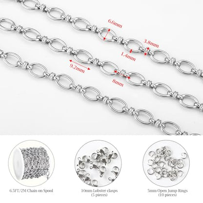 KYUNHOO 2M Oval Circle Chains for Jewelry Making Findings with Connectors | Silver Chain Roll 304 Stainless Steel Jewelry Chain Spool for Jewelry Making Supplies - color: Circle Silver