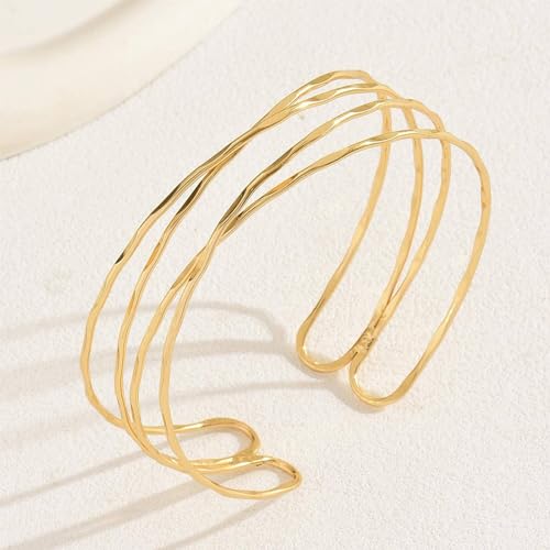 Arm Cuff for Women Layered Armlet Open Adjustable Arm Cuff Gold Silver Upper Arm Cuff Bracelet Minimalist Armband Trendy Jewelry - color: Gold Arm Cuff