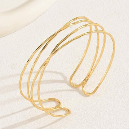 Arm Cuff for Women Layered Armlet Open Adjustable Arm Cuff Gold Silver Upper Arm Cuff Bracelet Minimalist Armband Trendy Jewelry - color: Gold Arm Cuff